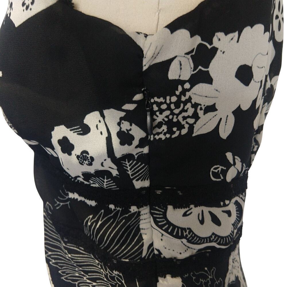 Vintage 2000s Black Midi Dress Size 10P Black Asian Print Beyer Y2K Bias Slip - Picture 8 of 10